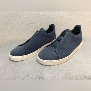 Ermenegildo Zegna Blue Low Top Slip-On Triple Stitch Sneakers Size 10 US